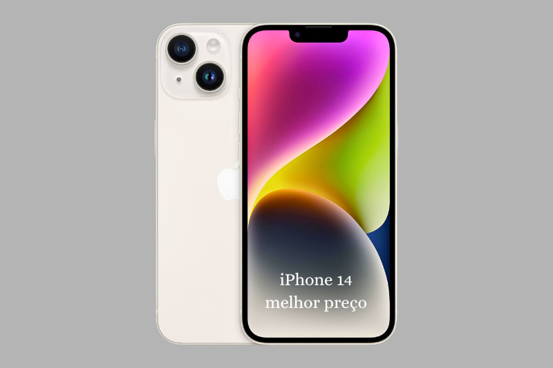 iPhone 14 Estelar 128GB na cor estelar, smartphone Apple com design elegante e tela Super Retina XDRiPhone 14 melhor preço