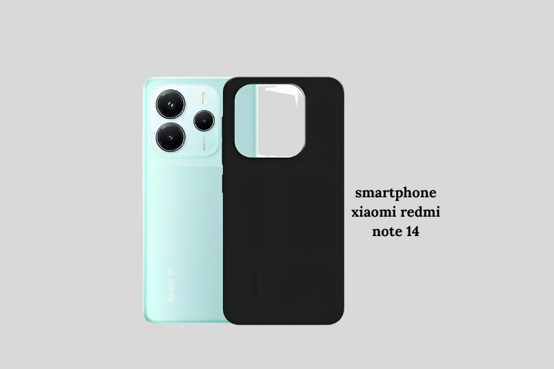  Smartphone Redmi Note 14 Lime Green ao lado de capinha protetora preta em fundo verde escurosmartphone xiaomi redmi note 14