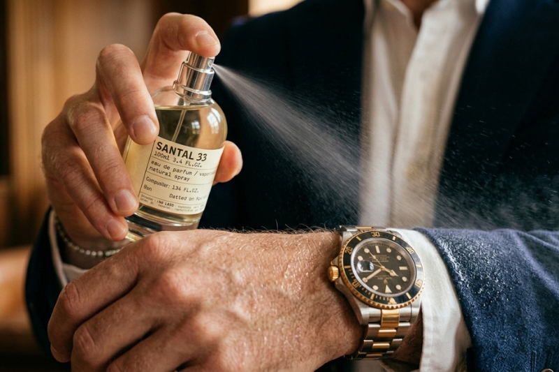 Dior Sauvage EDP vale a pena: homem aplicando perfume no pulso, técnica correta para fixação duradoura