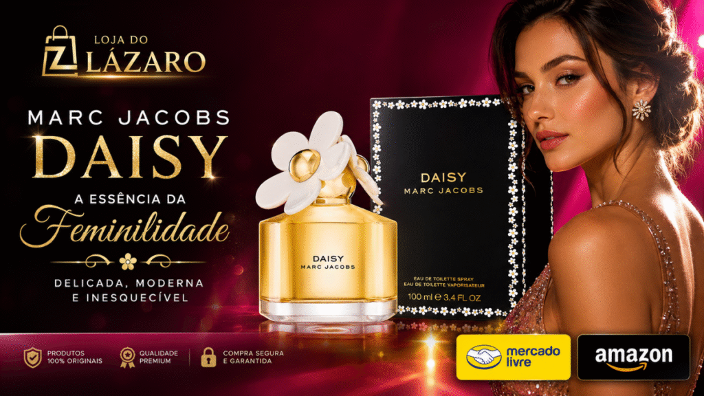 Mulher elegante aplicando o perfume Marc Jacobs Daisy, representando frescor e sofisticação.”