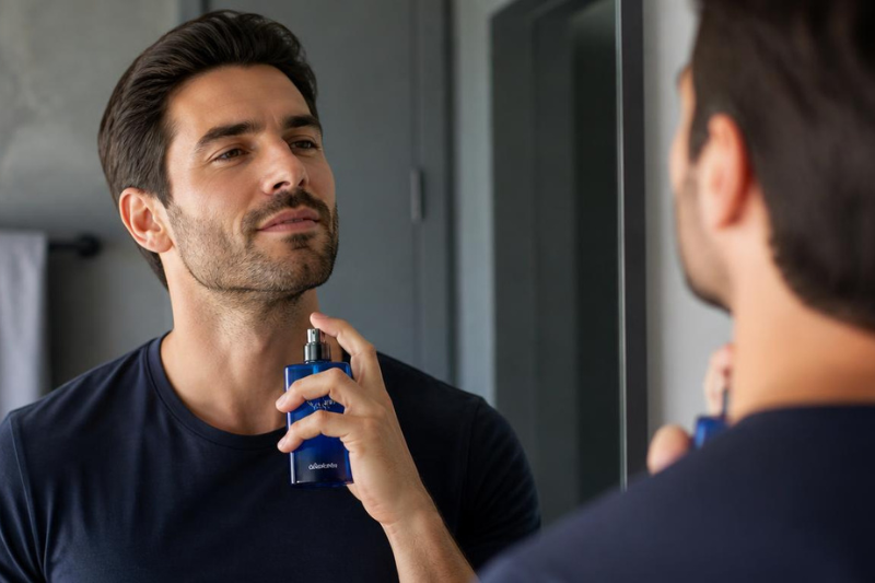 Quasar Blue vale a pena: momento de experimentação na loja, destacando o perfume masculino de O Boticário e sua proposta moderna e versátil.