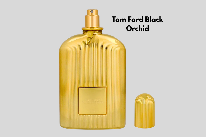 Comparação tamanho frasco Tom Ford Black Orchid 100ml e miniatura acabamento douradoTom Ford Black Orchid