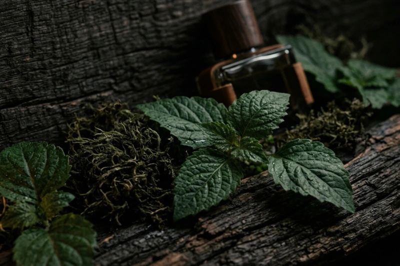 Detalhe das notas amadeiradas e terrosas que compõem a base do perfume Connexion O Boticário.