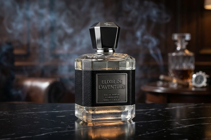 Frasco do perfume Creed Aventus em ambiente escuro transmitindo mistério e sofisticação