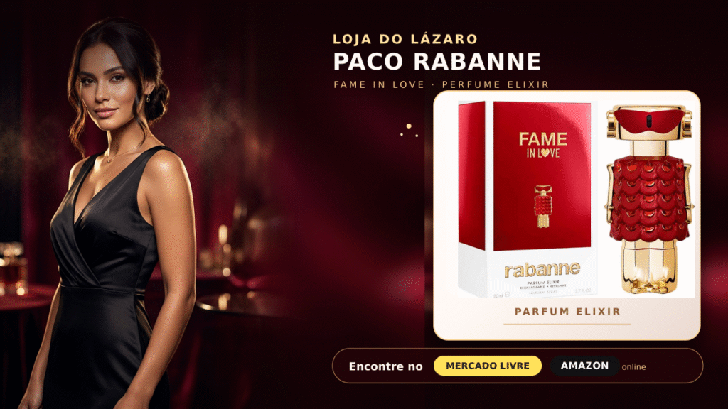 Frasco do perfume 1 Million da Paco Rabanne em destaque sobre uma bancada de mármore escuro em uma loja sofisticada.