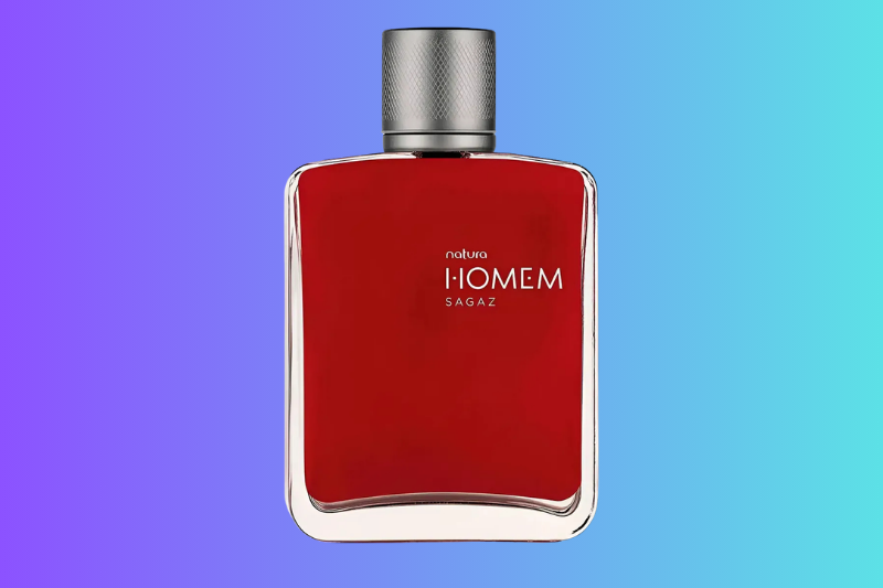 Frasco do perfume Natura Homem Dom 100ml em destaque sobre fundo colorido.
