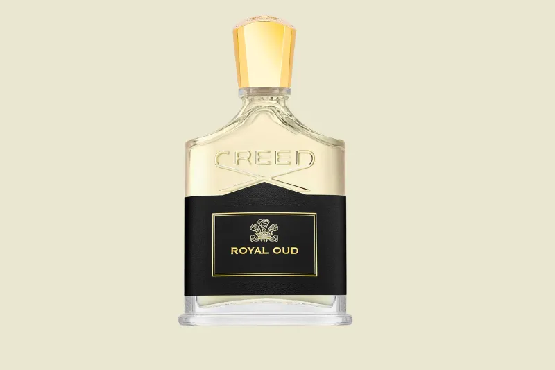 Frasco escuro do perfume Creed Royal Oud Eau de Parfum unissex