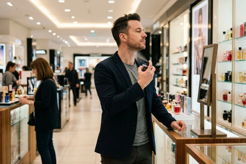 Homem elegante usando Perfume Masculino Le Beau Jardin Primacial em ambiente sofisticado