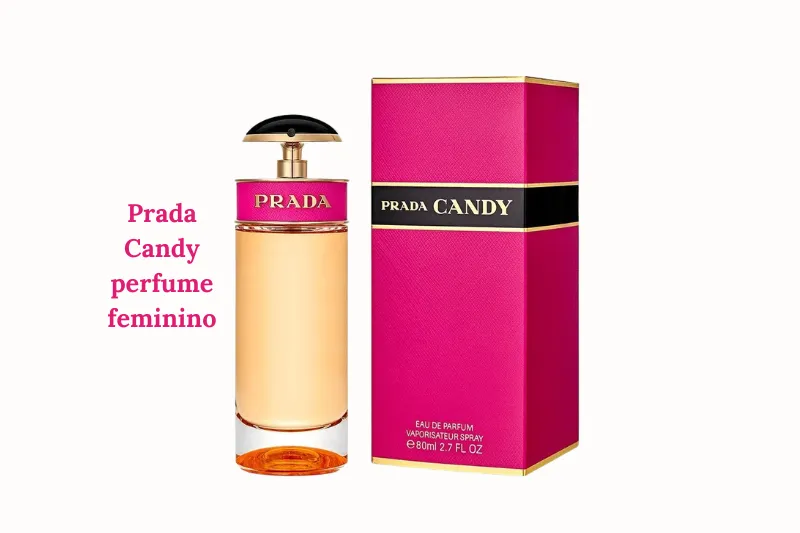 Frasco do Prada Candy perfume feminino 80ml com embalagem rosa e dourada.Prada Candy perfume feminino