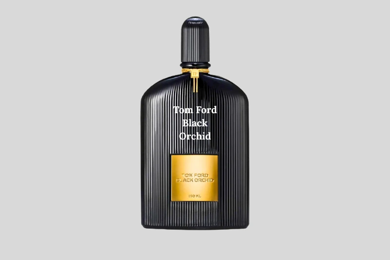 Frasco do perfume Tom Ford Black Orchid Eau de Parfum 100ml, vidro preto com detalhes douradosTom Ford Black Orchid