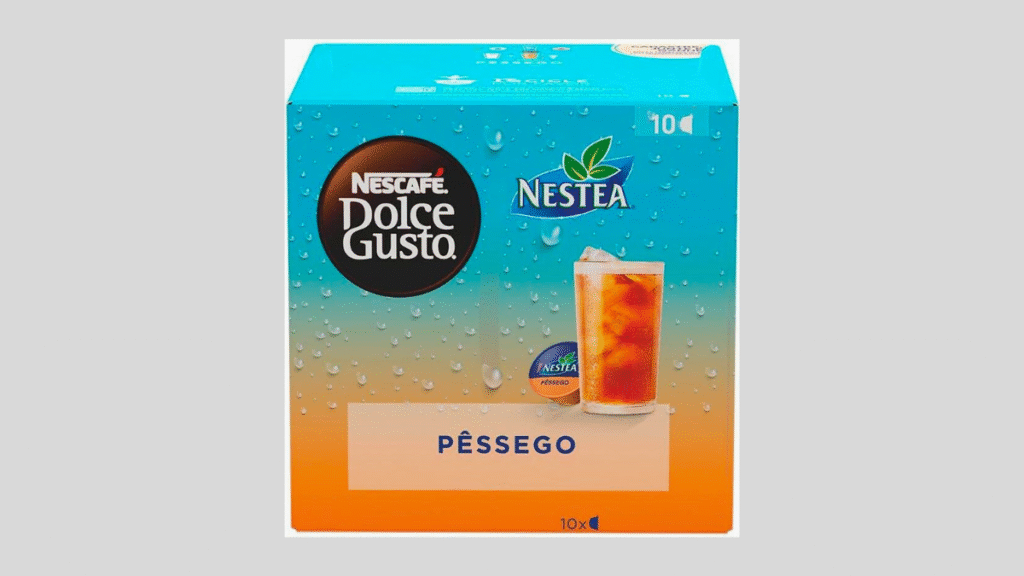 Embalagem de cápsulas Nescafé Dolce Gusto Nestea sabor Pêssego para chá gelado