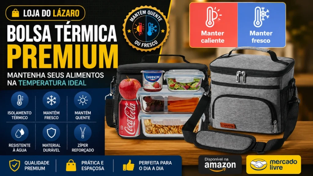 Bolsa Térmica premium para transportar marmitas, bebidas e alimentos, mantendo a temperatura quente ou fria por mais tempo.