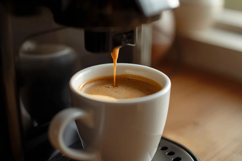 Cafeteira Nespresso em destaque sobre bancada de cozinha planejada