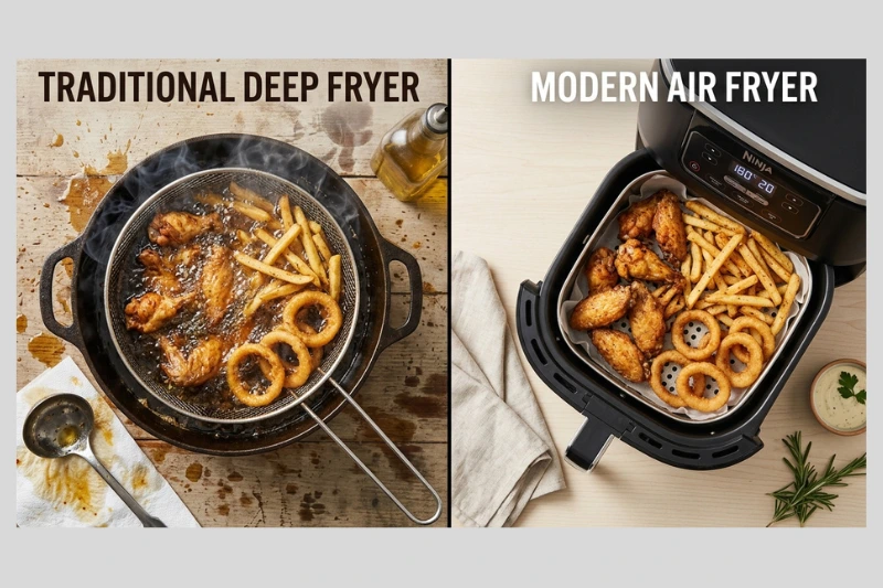 Fritadeira elétrica air fryer versus fritura tradicional com óleo