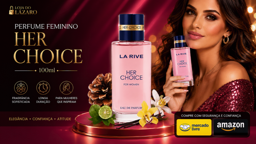 Perfume Feminino Her Choice 100ml La Rive com fragrância sofisticada e longa duração disponível na Loja do Lázaro.