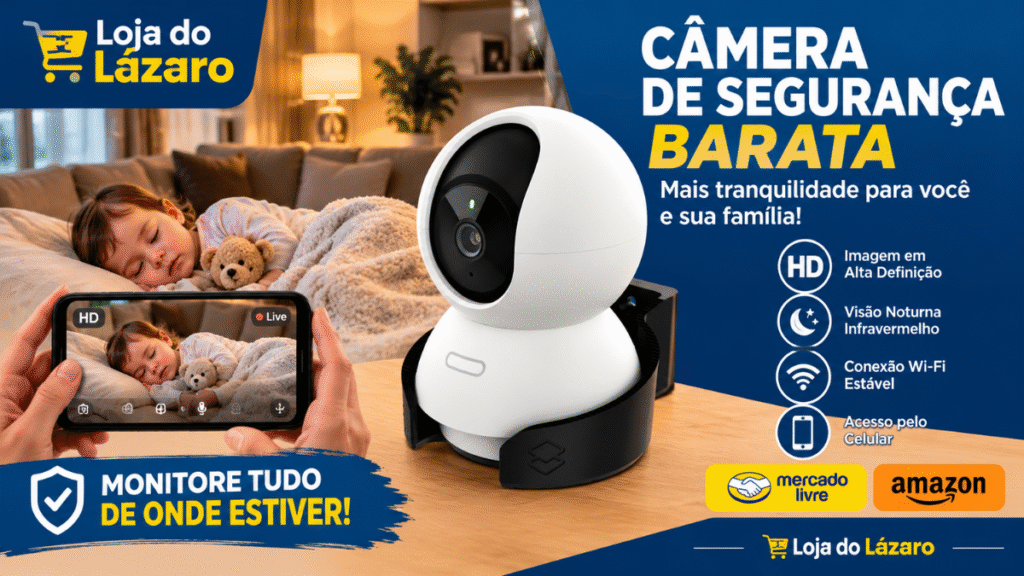 Câmera de segurança barata para monitoramento residencial com visão noturna e Wi-Fi.