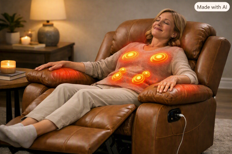 Poltrona Reclinável Austin com função de massagem e aquecimento, proporcionando conforto e bem-estar para momentos de relaxamento.