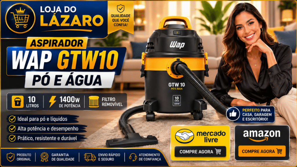 Aspirador WAP GTW 10 vale a pena para aspirar pó e água com 1400W, capacidade de 10 litros e filtro removível.