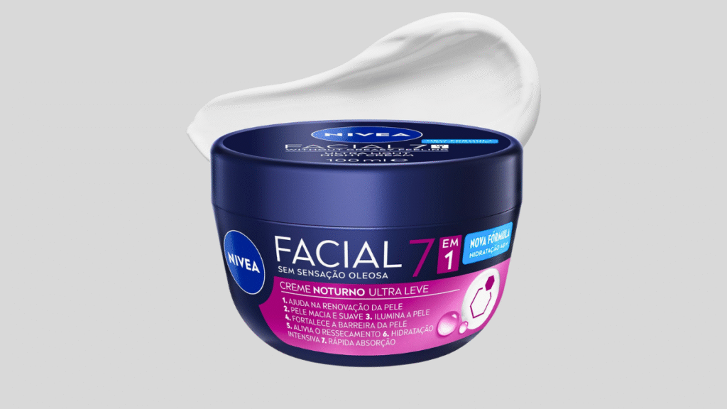 Creme Noturno Facial Nivea 7 em 1 Ultra Leve para curso de auto maquiagem