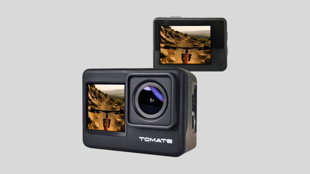 GoPro Hero12 Black com tela articulada aberta mostrando ângulo de visualização ajustável