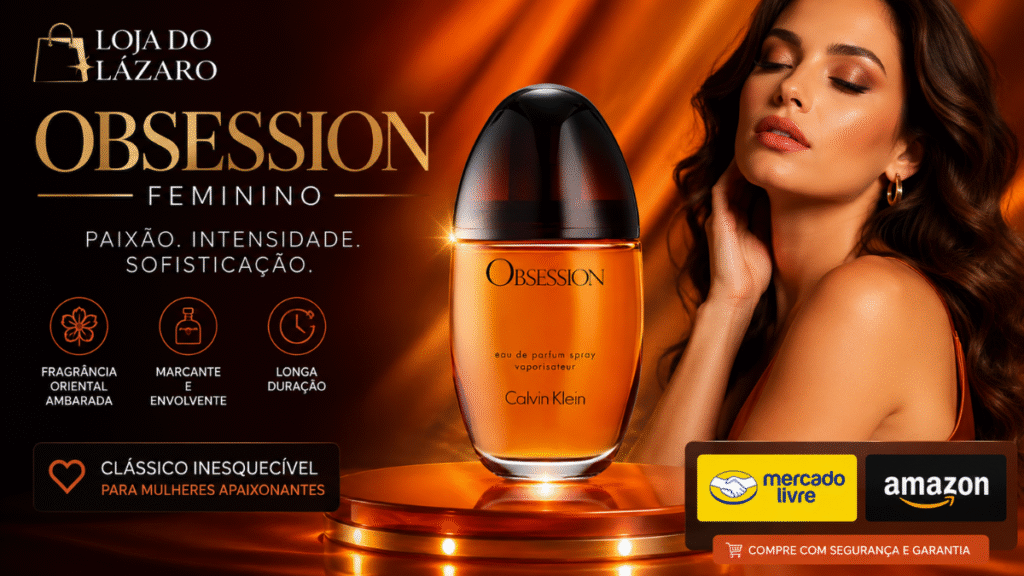 Melhores perfumes femininos 2026 com o perfume Obsession Feminino Calvin Klein em destaque ao lado de uma modelo elegante.