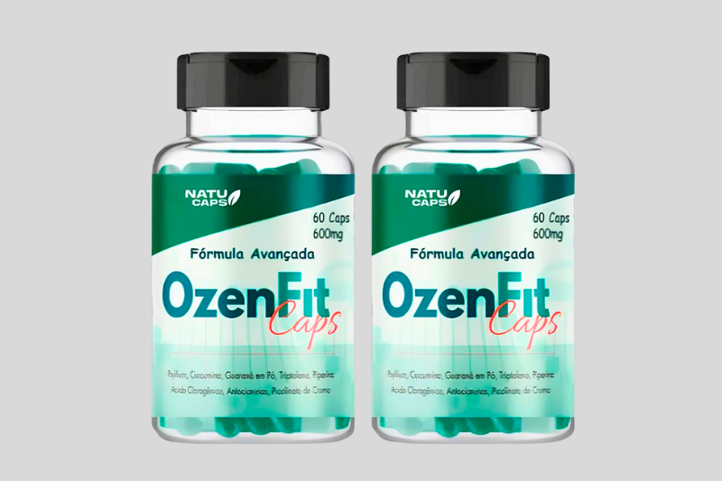 Dois frascos de Ozenfit posicionados lado a lado sobre fundo neutro.