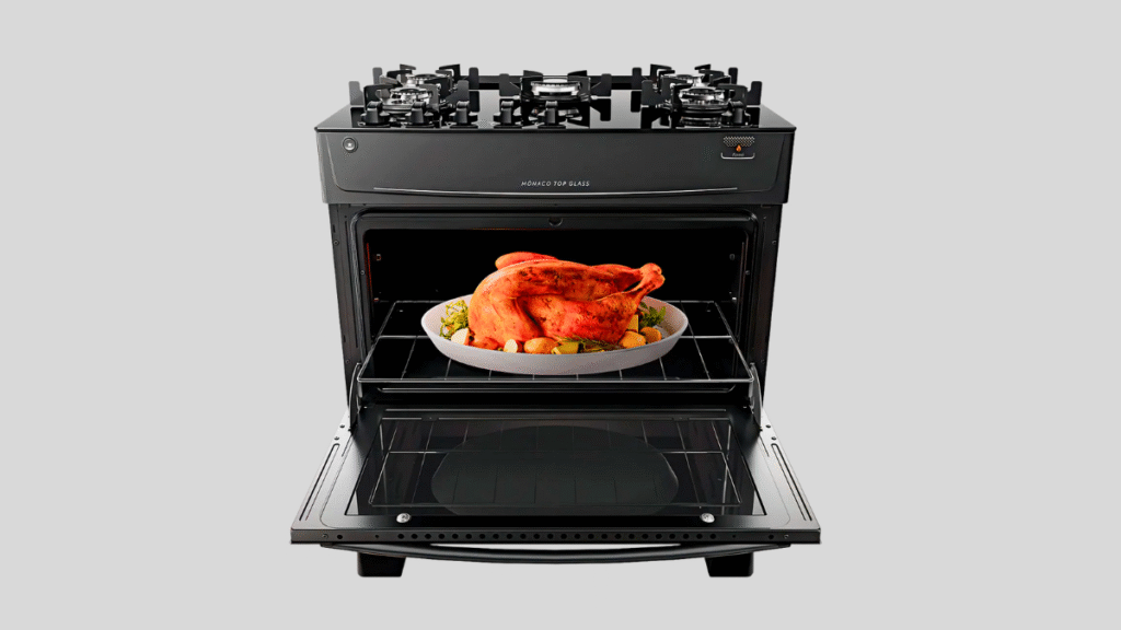 Fogão Atlas 5 bocas Mônaco Top Glass preto com acendimento automático e mesa de vidro temperado