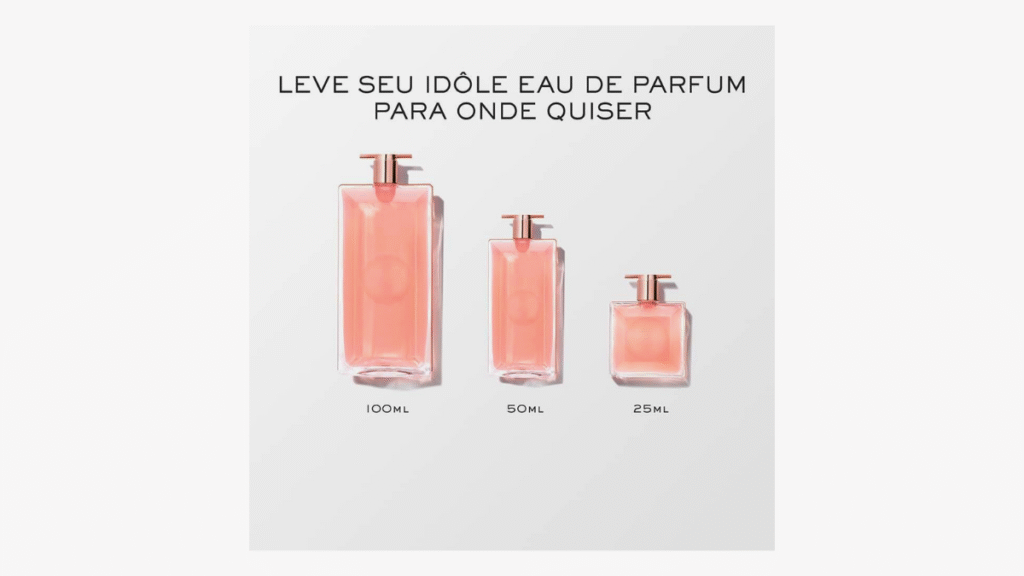 Perfume feminino Lancôme Idôle EDP em frasco elegante rosa, símbolo de sofisticação, modernidade e feminilidade.