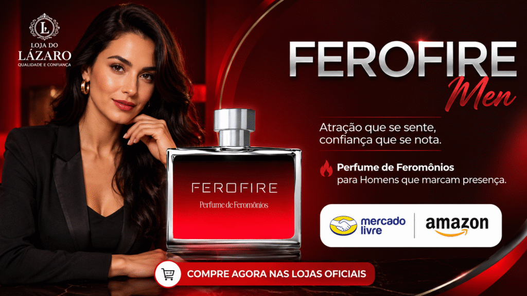 Imagem promocional do perfume Ferofire Men, destacando elegância, confiança e sofisticação masculina.