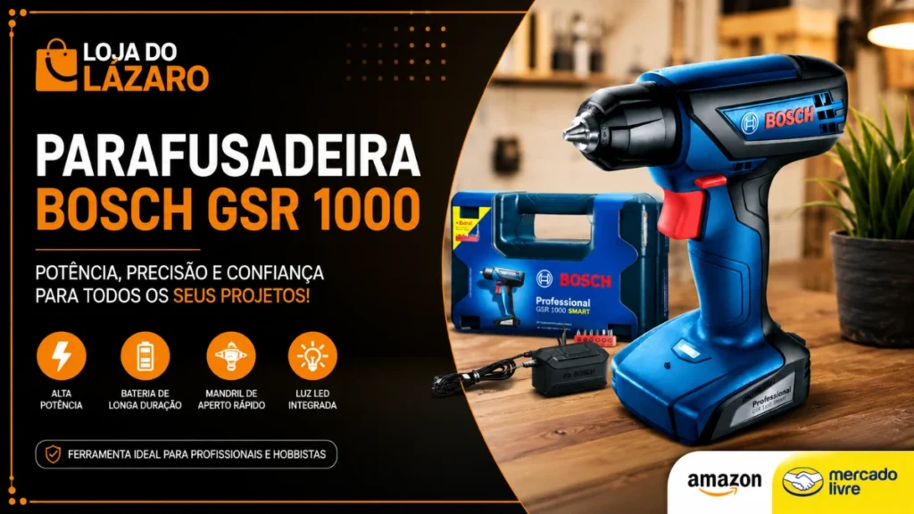 Parafusadeira Bosch GSR 1000 Professional com bateria e carregador, ideal para serviços domésticos e profissionais.