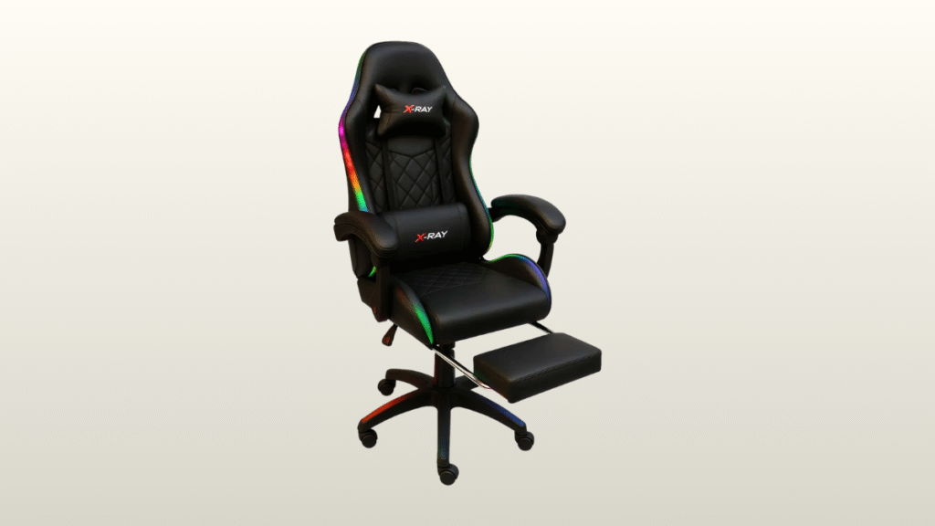 Cadeira Gamer X-Ray Fit preta ergonômica com encosto alto e rodízios para escritório e jogos