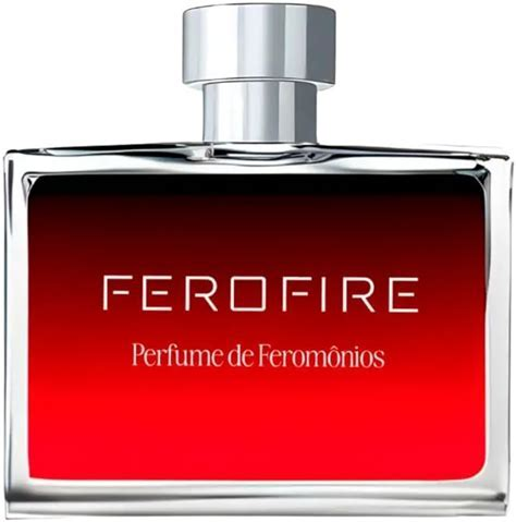 Frasco vermelho do perfume Ferofire Men com tampa metálica prateada, destacando o design moderno e o conceito de perfume de feromônios.
