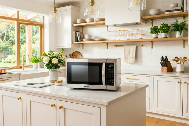 Melhor micro-ondas Philco em cozinha clean branca e sofisticada