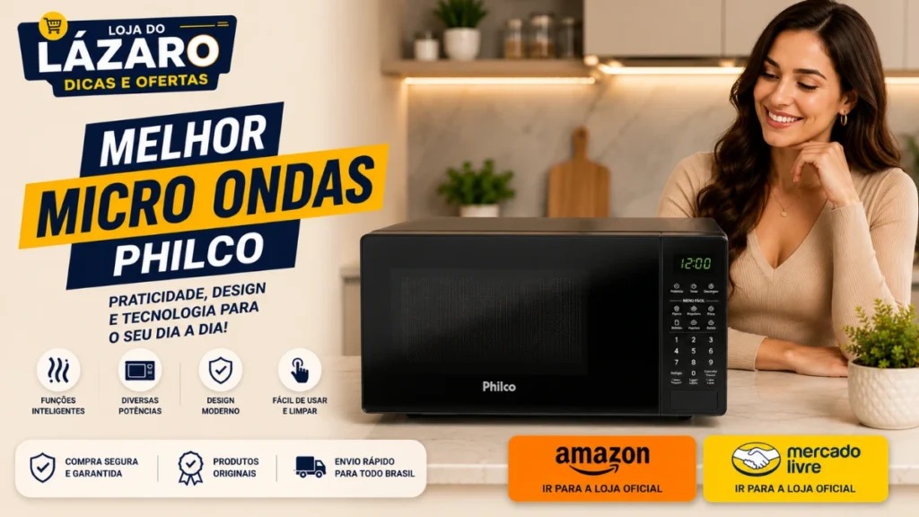 Melhor micro-ondas Philco em cozinha moderna com design elegante e alta tecnologia para facilitar o preparo de alimentos.