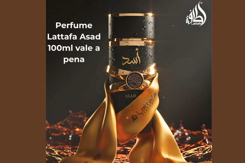 Perfume Lattafa Asad 100ml Eau de Parfum masculino árabe original com destaque para o frasco premiumPerfume Lattafa Asad 100ml vale a pena