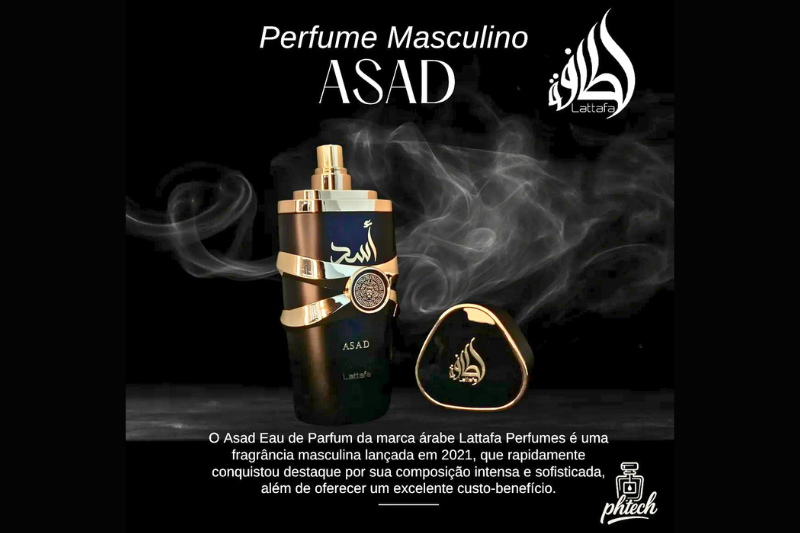 Perfume Lattafa Asad 100ml Eau de Parfum masculino árabe original em frasco com design sofisticado