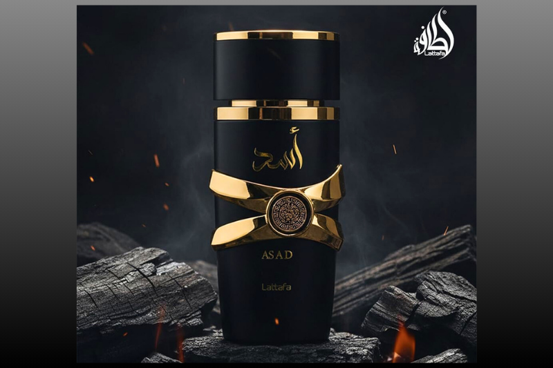 Frasco do perfume Lattafa Asad 100ml Eau de Parfum masculino árabe original em destaque