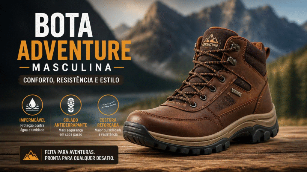 Bota Adventure Masculina em couro resistente para trilhas