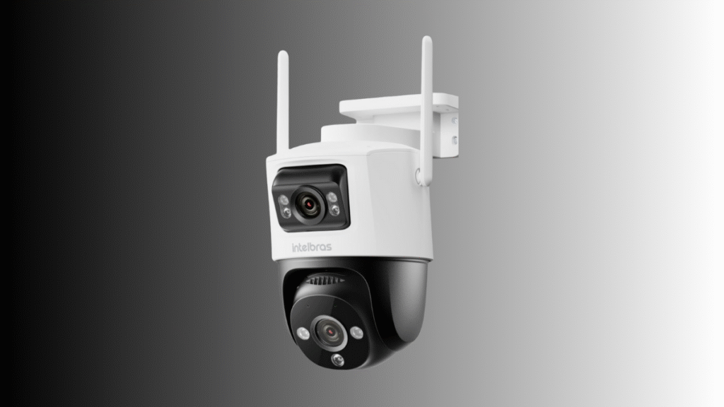 Câmera Externa Wi-Fi 3MP 360° Full Color iM9+ Intelbras com design compacto para monitoramento de áreas externas