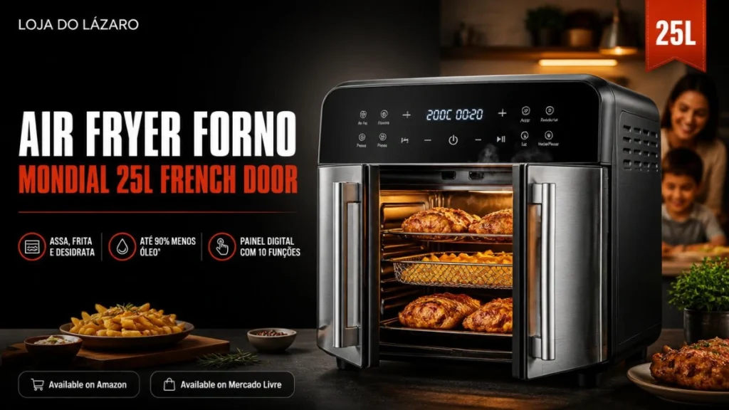 Air Fryer Forno 25 Litros Vale a Pena — modelo Mondial French Door com portas duplas