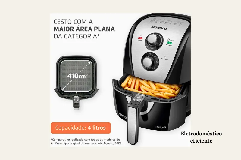 Air Fryer Mondial preta em ambiente de cozinha moderna.Eletrodoméstico eficiente
