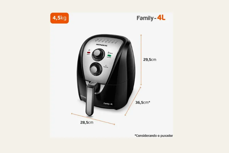 Detalhe do painel digital da Air Fryer Mondial preta