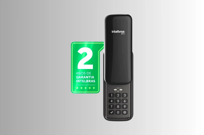 Fechadura eletrônica biométrica preta com leitor de impressão digital e visor LED