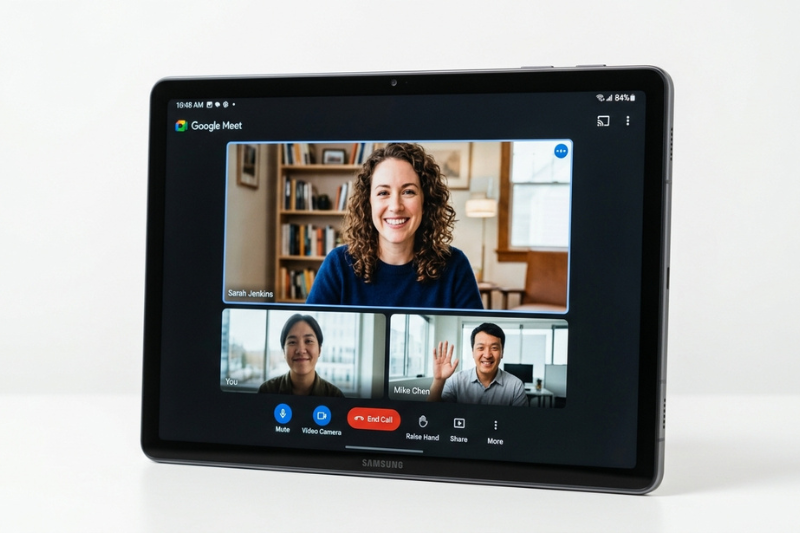 Galaxy Tab A9+ em videochamada - um dos melhores aparelhos eletrônicos para produtividade em 2026