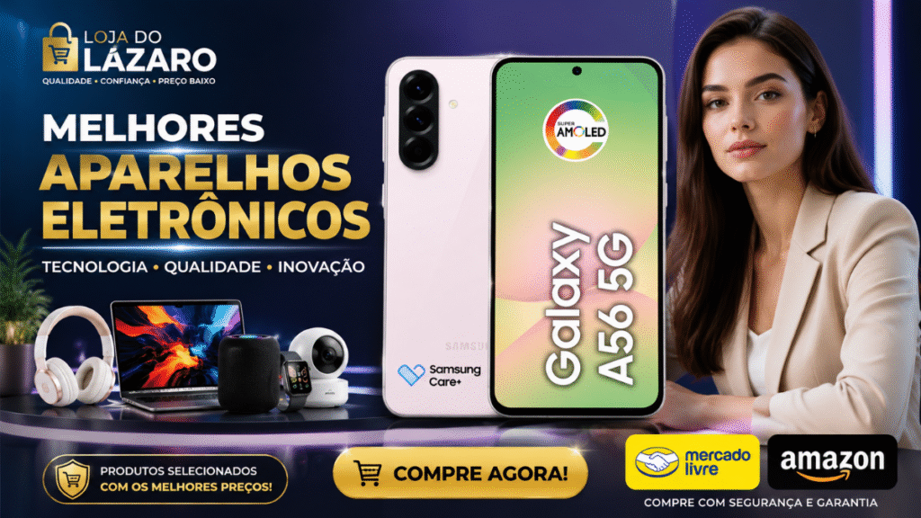 Banner promocional dos Melhores Aparelhos Eletrônicos, mostrando um smartphone moderno, uma cafeteira e um liquidificador ao lado de uma mulher sorridente, com o logotipo da empresa Leilões Judiciais e botões de participação em sorteio.