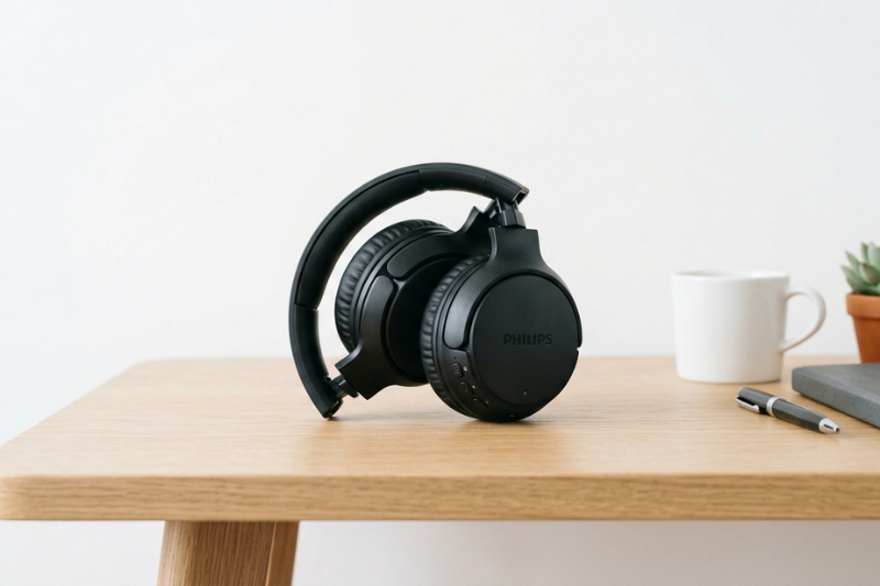 Headphone Philips preto sobre a mesa - melhores aparelhos eletrônicos com excelente custo-benefício