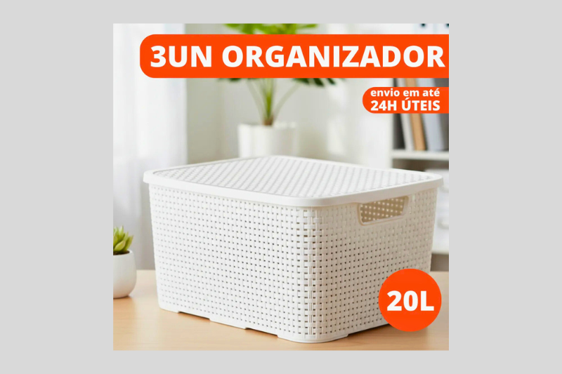 Caixa organizadora branca empilhável com tampa — produtos úteis do Mercado Livre