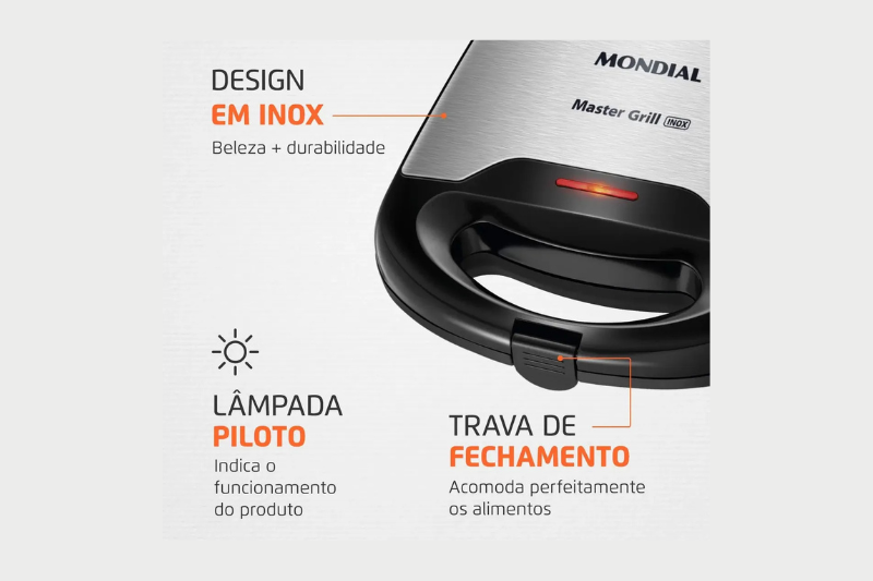 Detalhes das chapas da sanduicheira entre os melhores eletrodomésticos baratos para casa.