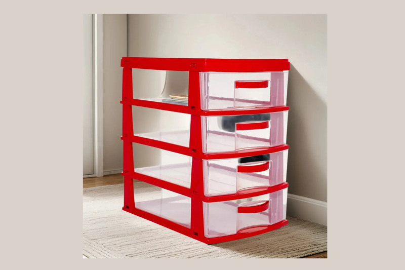 Gaveteiro plástico vermelho multiuso com várias gavetas — produtos úteis do Mercado Livre