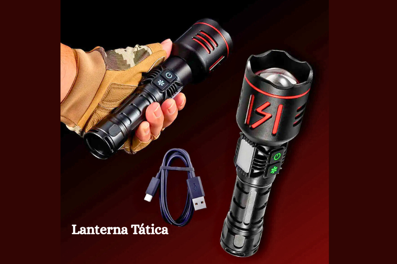 Lanterna Tática P90 com 3000 lúmens, corpo em alumínio e feixe de luz de longo alcance